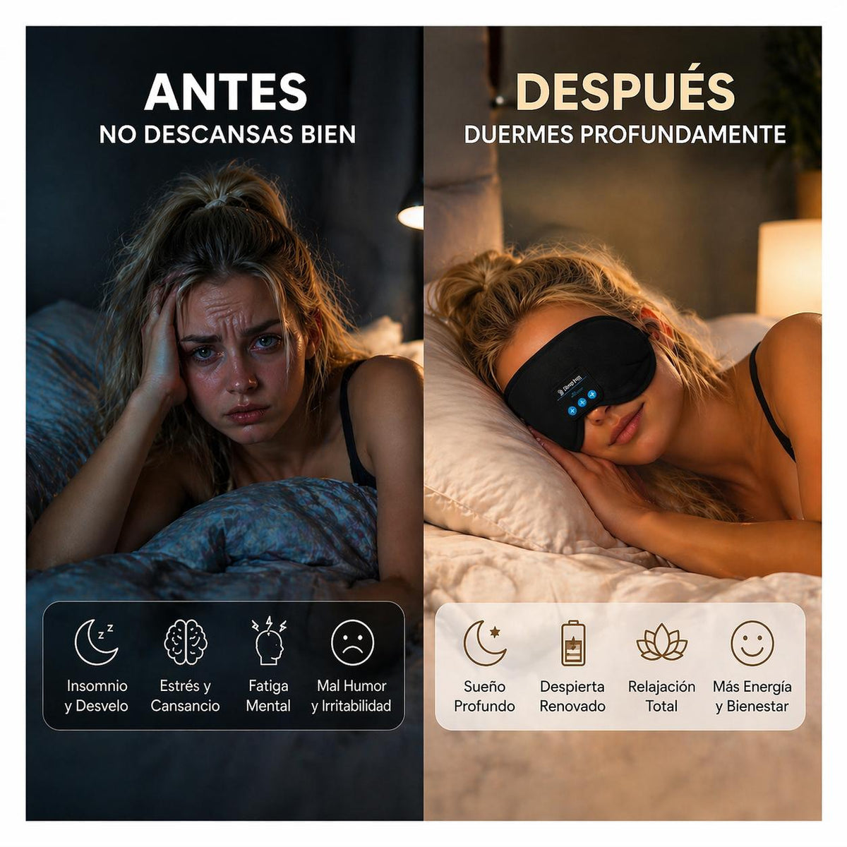 Antifaz Bluetooth 3 en 1 para Dormir